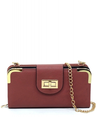 Fashion Turn Lock Crossbody Wallet AD041 LIGHT PINK